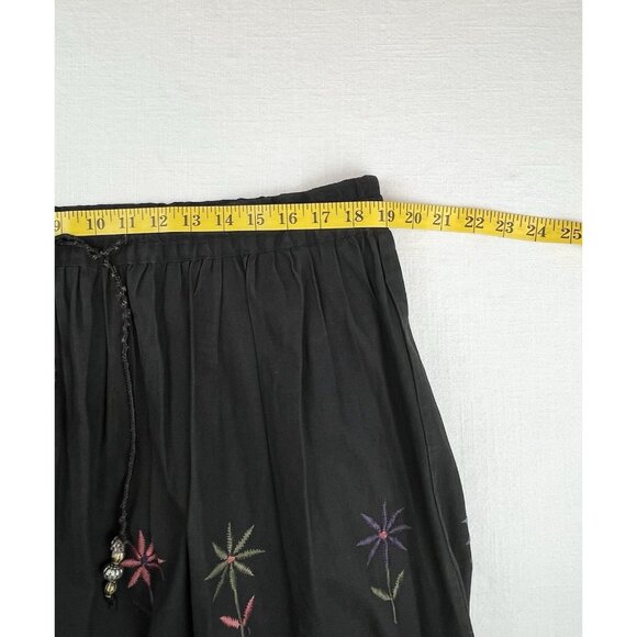 Vtg Embroidered Boho Maxi‎ Skirt Black Sz Small Tie Waist Liz Wear - Picture 12 of 14